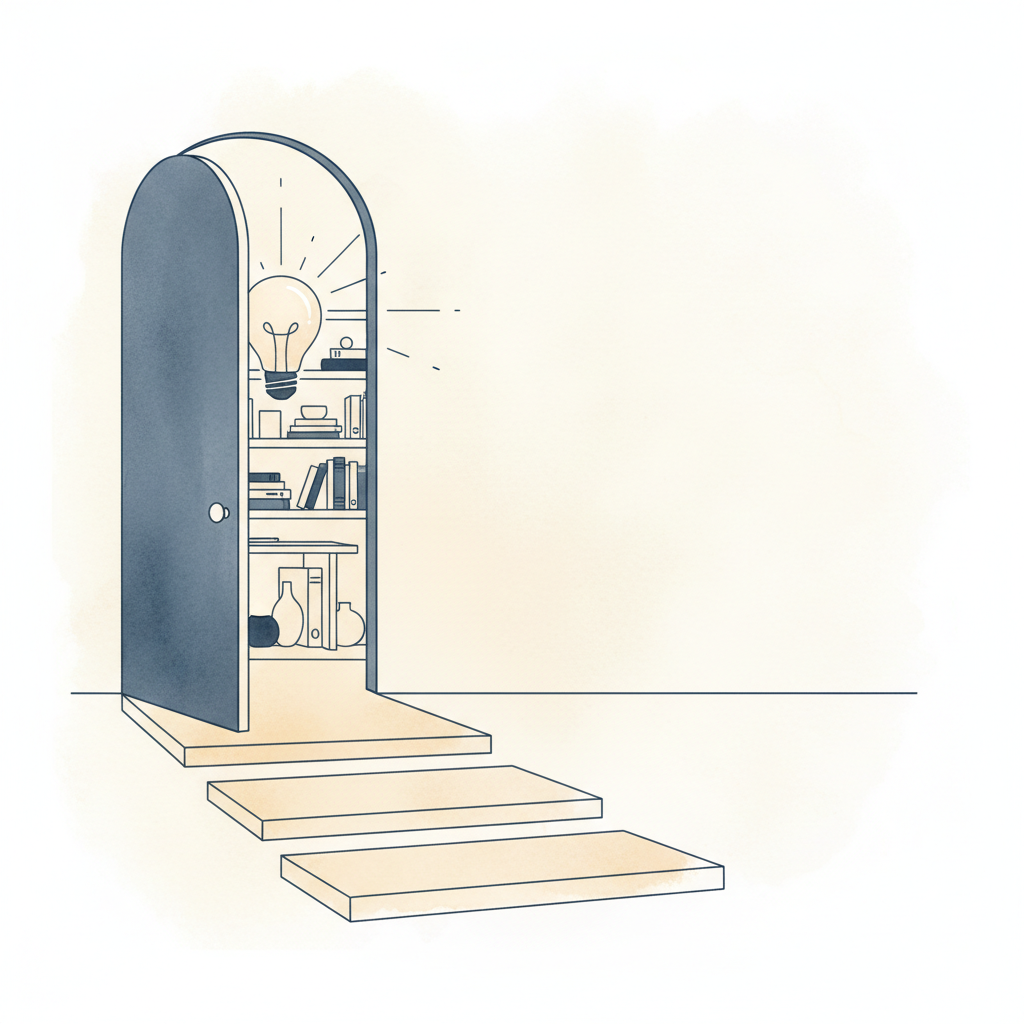 Watercolour illustration of a welcoming workspace with getting started steps