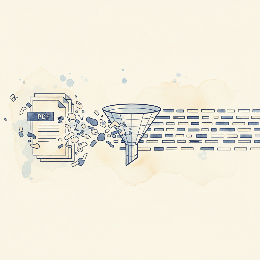 Watercolour illustration of PDF document being converted to structured CSV data