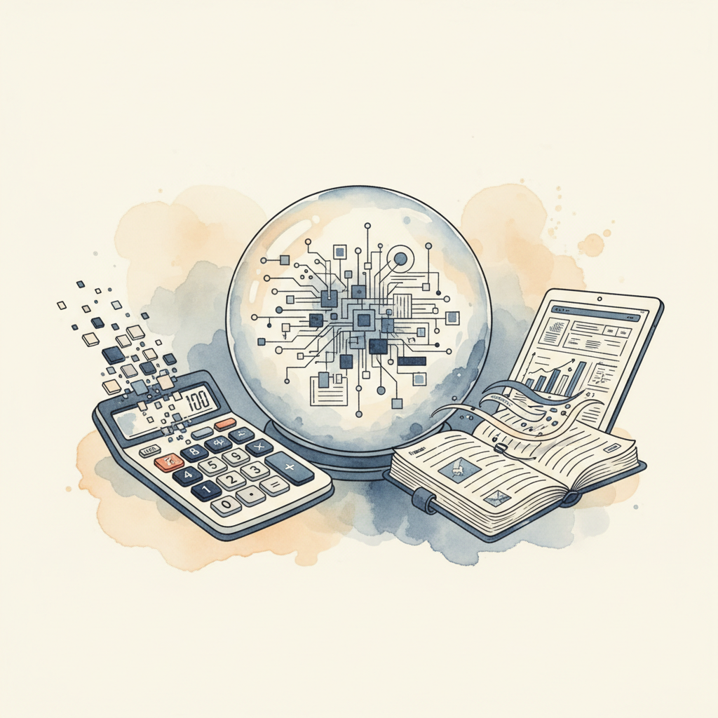Watercolour illustration of AI-enhanced future of accounting
