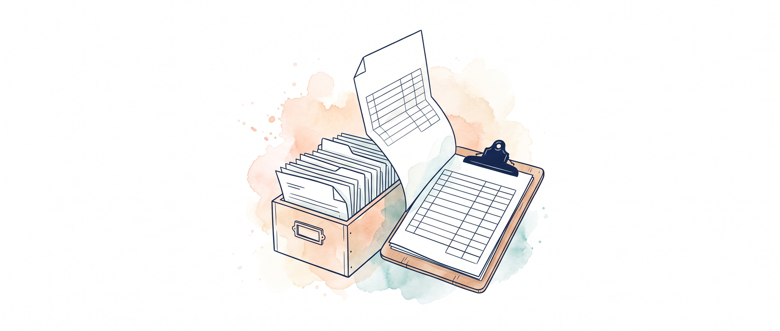 Watercolour illustration of Ulster Bank statements gathered into a single clean spreadsheet